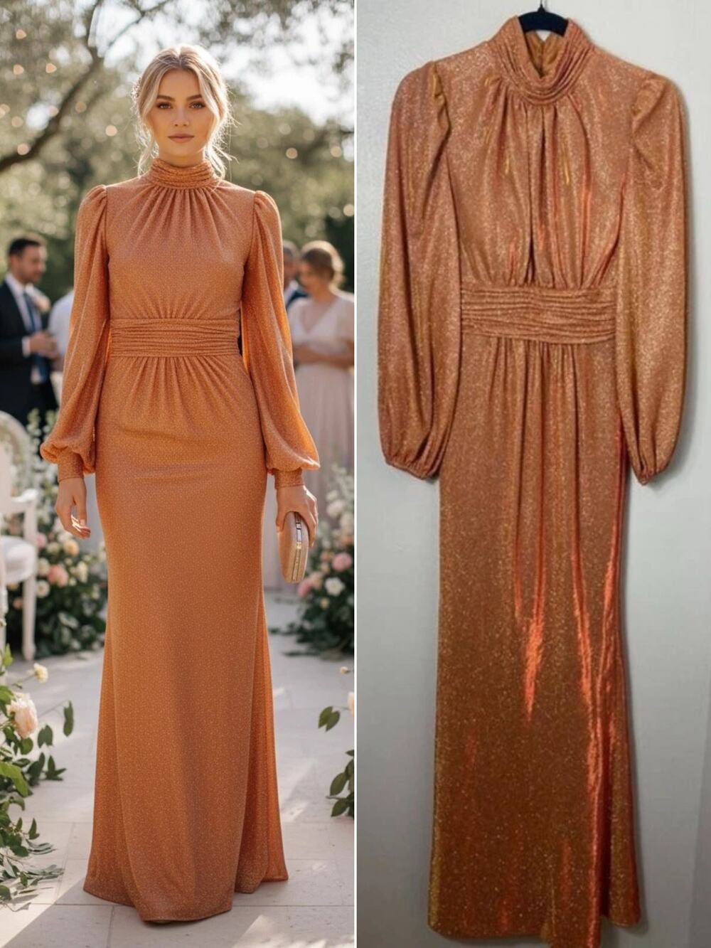 Mac Duggal Orange Dress Wedding Guest Gown Mother of The Bride Formal